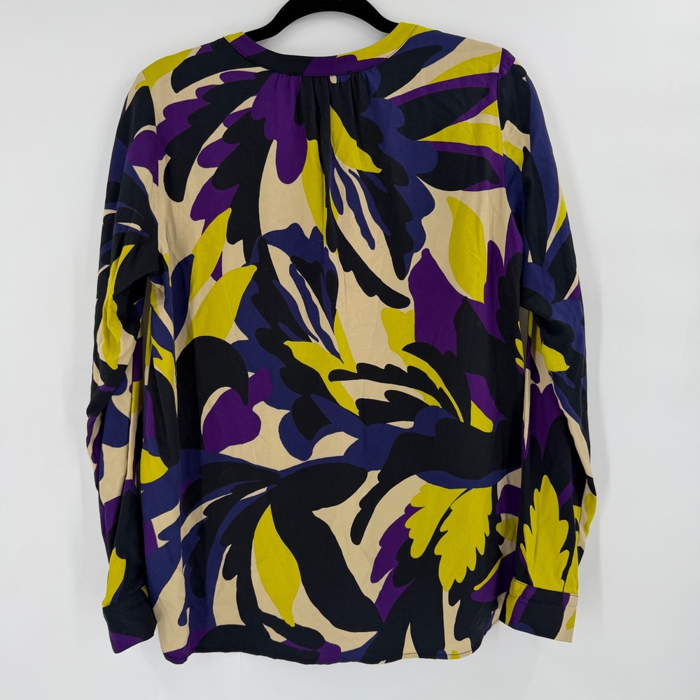 Smith & Soul Blouse Women Small Purple Yellow Abstract Botanical Art to Wear - Picture 9 of 12